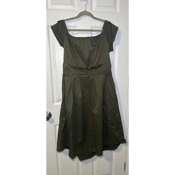 STAR STYLE Women Olive Green Cap Sleeve Trench-Style Belted Midi Dress SZ 1X - Picture 7 of 8